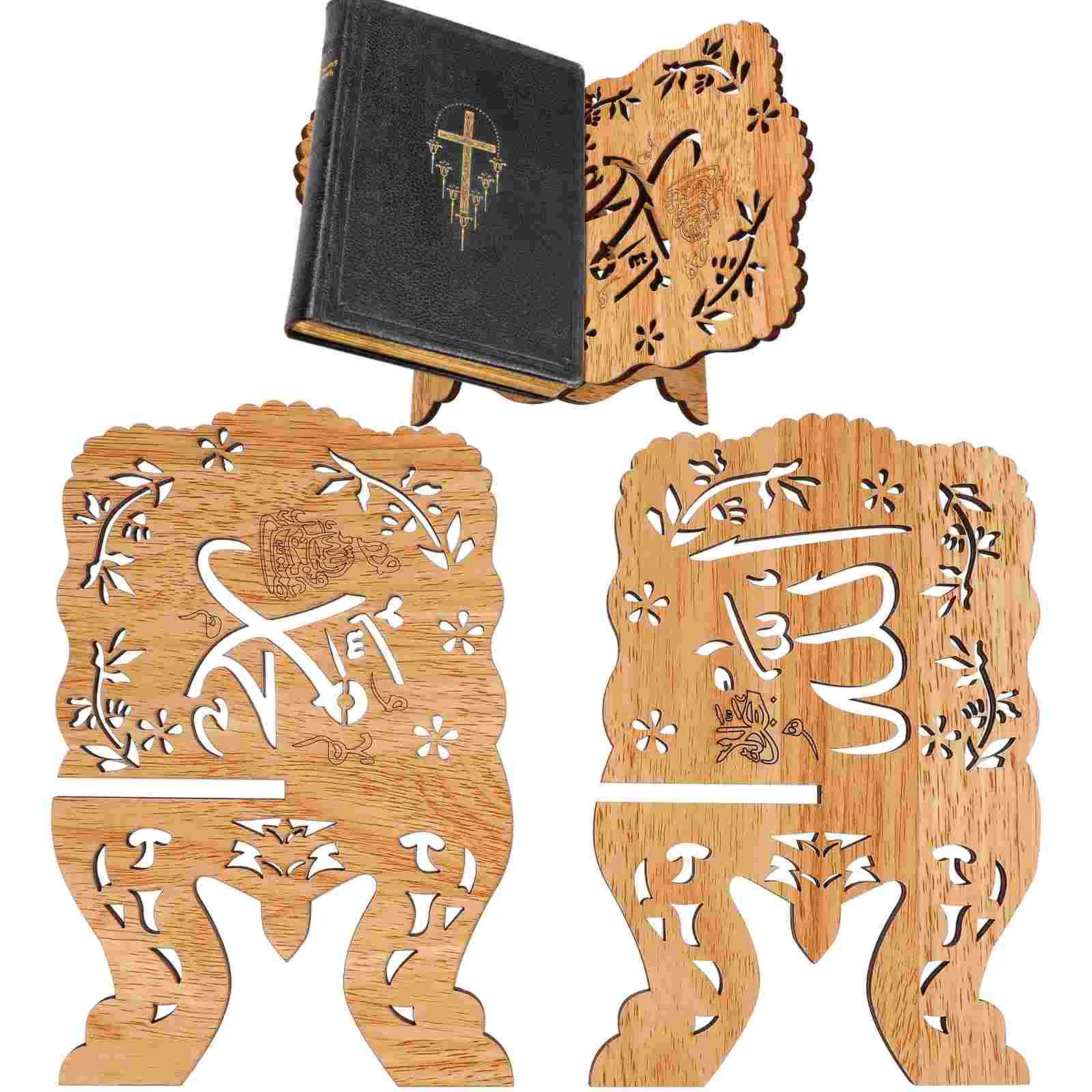 

Wooden Vintage Hollow-out Pattern Reading Displaying Book Stand Quran Holder Quran Stand Stand for Displaying and Reading