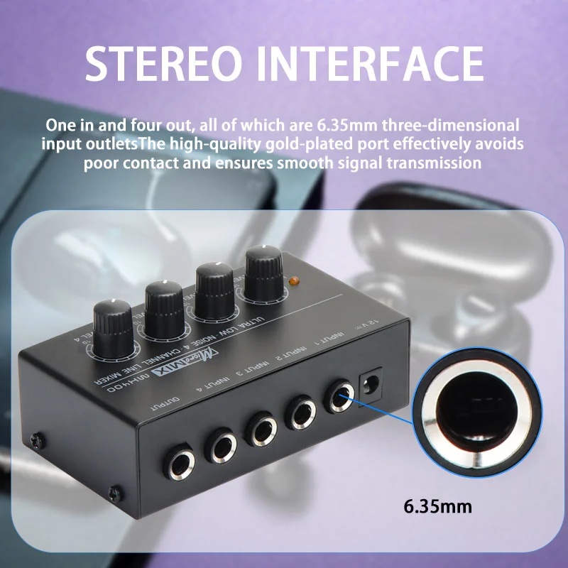 Professional 4-channel stereo mixer to increase output power and improve sound quality ultra-low noise mixer for live audio