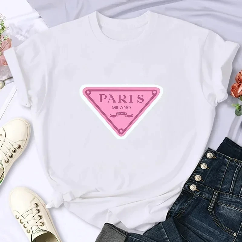 Fashion Paris Printed Short Sleeved Shirt Women Hip Hop Casual T-shirt Short Sleeved Round Neck Casual Top Autumn and Winter 3