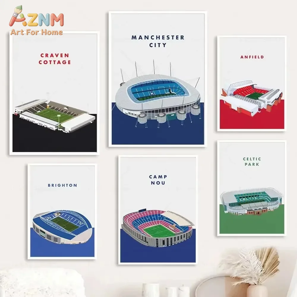 Minimalist Football Stadium Canvas Wall Art - Soccer Ground Sports Fan Unframed Poster