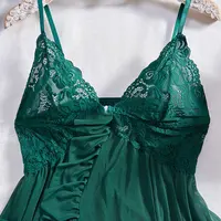 Vêtements de nuit sexy pour dormir robe de nuit femmes Lingеrie ensembles profond V Slip chemises de nuit et culottes dentelle à volants garniture sous-vêtements pyjama 4