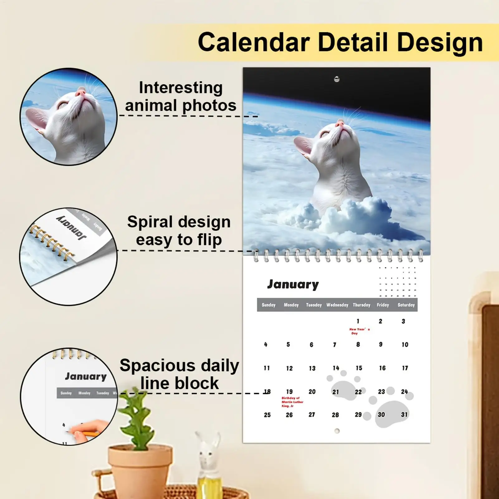 2026 Desk Calendar Cat Theme Calendar Monthly Vertical Holidays Reminder Scheduling Tool For Girls Teachers Adults Boys Students
