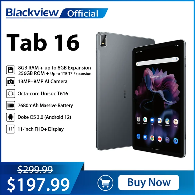 Blackview Tab 16 Tablet 11'' 2K FHD+ Display Pad Android 12 T616