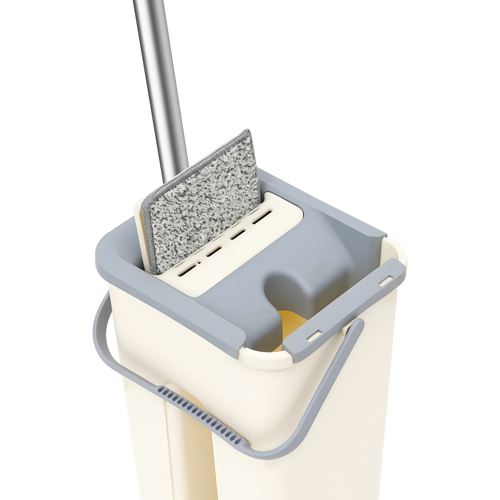 Flachmop und Eimer Set Beige, Mop-Eimer-Set für Decken- und Bodenreinigung, Flachmop mit Langem Griff & 10 Wischtüchern – Detail 5