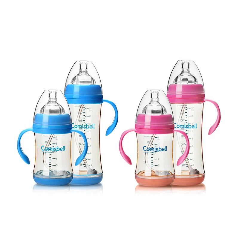 

180mL/300mL "+" Shaped Hole Automatic Temperature Anti-Colic Wide-neck PPSU Baby Bottle with Weighted Straw Sippy for Toddlers