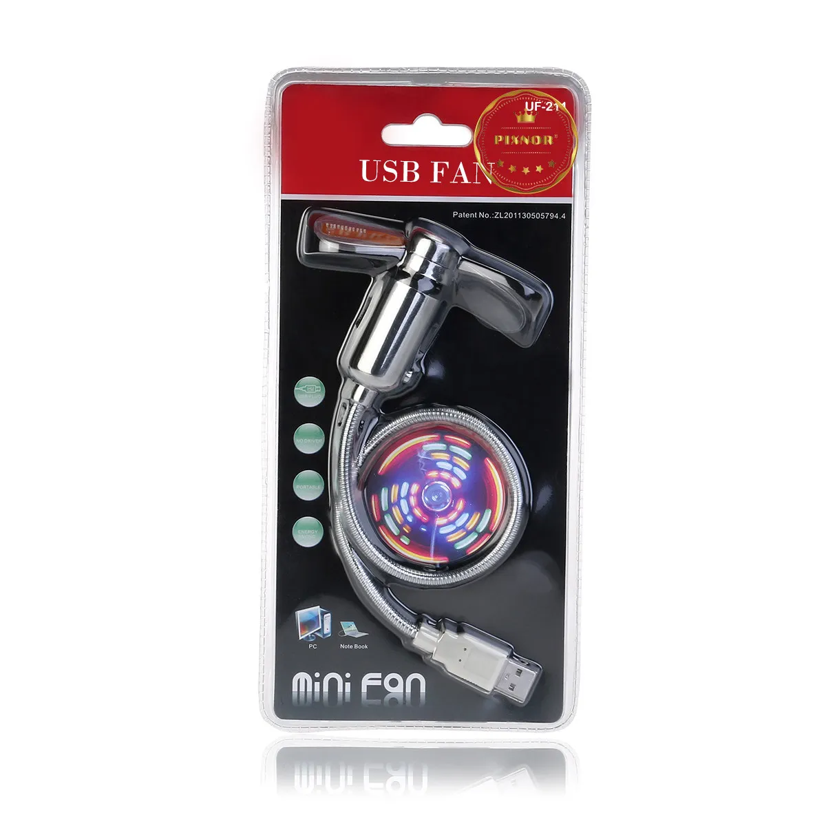 USB 팬 실버 41cm 미니 LED 팬, 64가지 다채로운 패턴 원형 디스플레이, 데스크탑/노트북 쿨링 기기, 남성용 선물, 설치 불필요