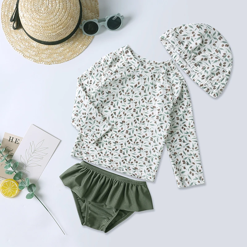 Kids Swimming Suit Girls Cute Swimwear Children Swim Suit Long Sleeve Toddler Swimsuits Kids Swimwear with Hat - 5