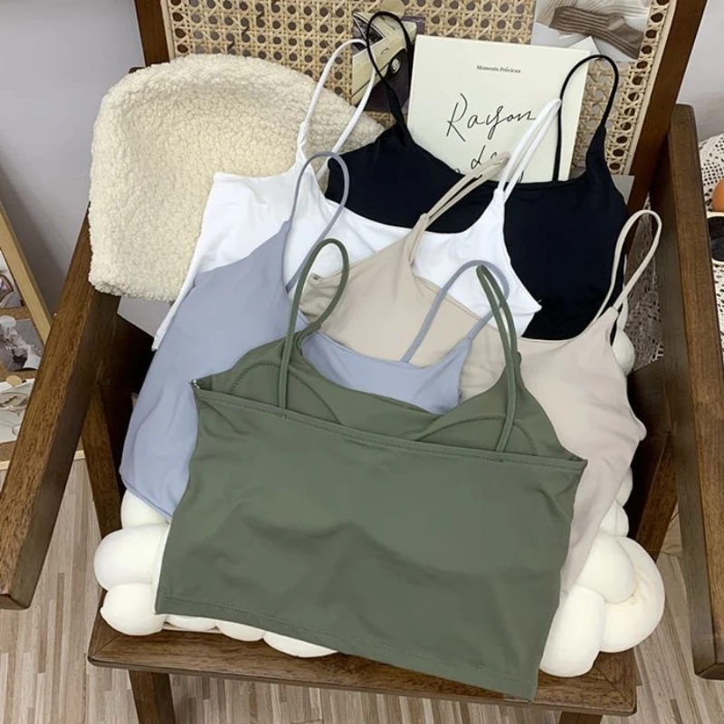 Women Summer Bra Top Ice Silk Crop Top Seamless Tube Tops Camisole Underwear Korean Fashion Solid Padded Bralette Vest