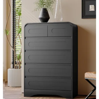 Tall Dresser for Bedroom,Modern 6 Drawer Dresser, Chest of Drawers, Curved Edge Design, Wood Drawer Organizer for Living Room 1