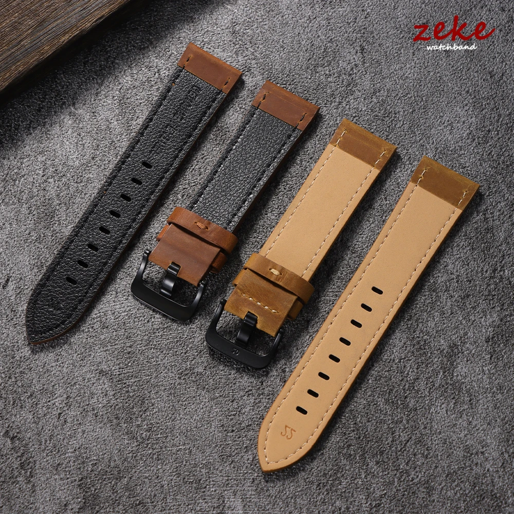 Premium Calfskin Leather Watch Strap - Dark Brown, Black, Blue