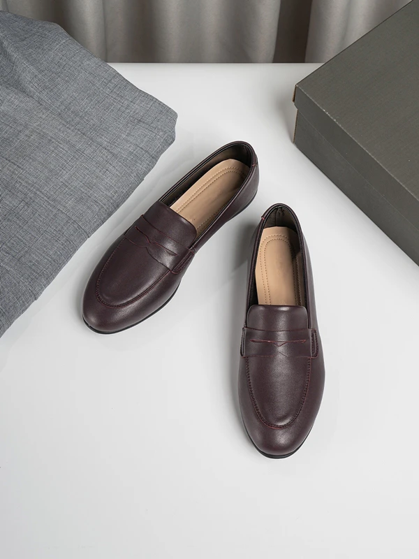 Maxdutti French Vintage Leather Flat Shoes With Soft Comfortable Fashion Ladies Cowhide Slip-On Loafers Women