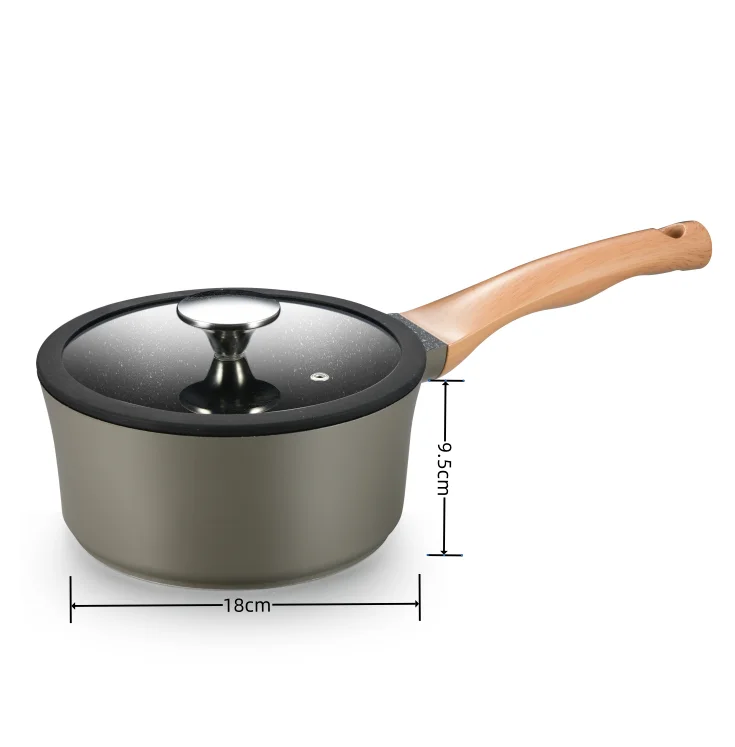 

New DENUO Kitchenware Aluminum Saucepan Classic Milk Pan Cookware With Glass Lid Cover