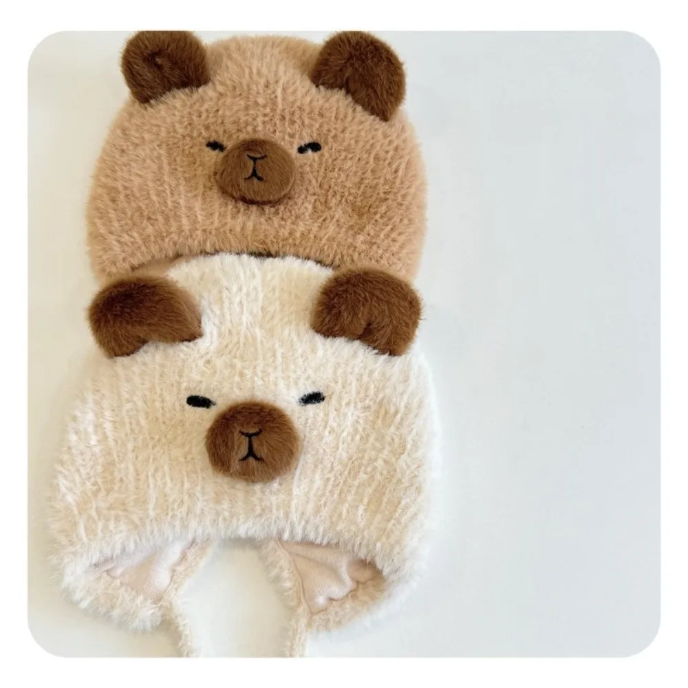 Polyester Fiber Beige Winter Capybara Beanie Hat