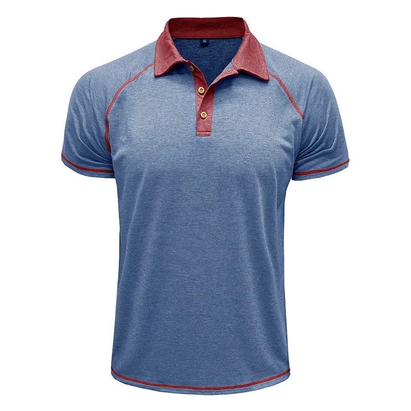 Modisches graues Herren-Poloshirt mit kontrastierenden blauen Details, ideal für Freizeitsport und halbformelle Anlässe – Detail 37