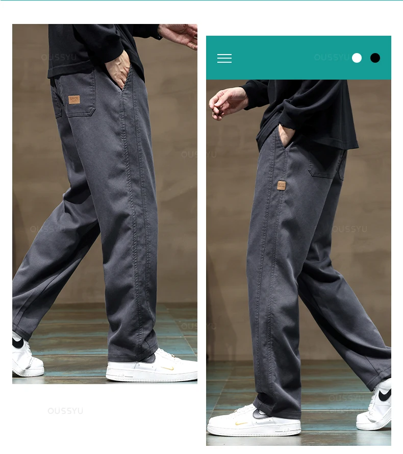 Brand Clothing New Soft Lyocell Fabric Pants Men Thick Loose Straight Drawstring Elastic Waist Korea Casual Cargo Trousers Male
