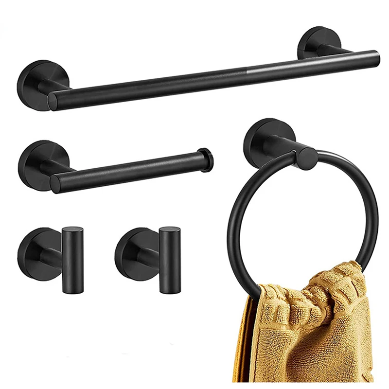 Wall Mount Matte Black Stainless Steel Bathroom Hardware Set Towel Bar Towel Ring Paper Holder Hook Modern Bath Accessories Set bathroom hardware set bathroom hardware accessories