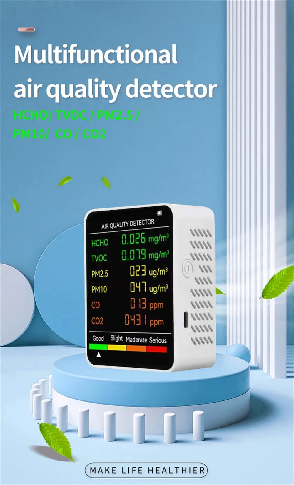 6 In 1 Multifunctional Air Quality Detector Monitor LCD Display Home Indoor Office Wall Mounted Air Quality Tester air quality monitor