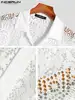 Fashion Casual Style New Men's Tops INCERUN Hollow Lace Pane Flower Printed Blouse Male Knitted Short-sleeved Shirts S-5XL 2023 5