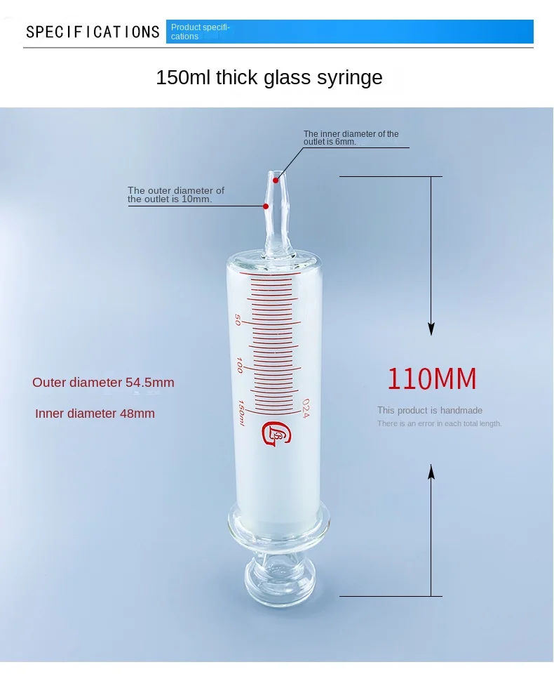 150ml/200ml/250ml/300ml/500ml/1000ml All Glass Syringes Large sausage device Gla