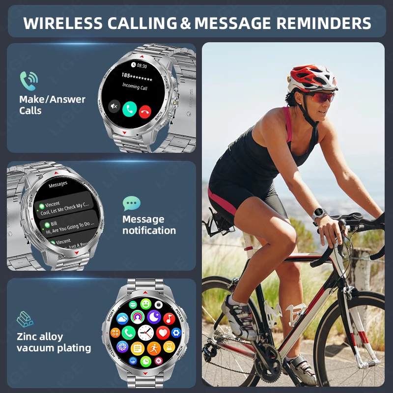 LIGE 1100 mAh Smart Watch 1.7 Inch Screen Bluetooth Call Voice Assistant Watch Sports Fitness 3ATM Waterproof Smartwatch For Men