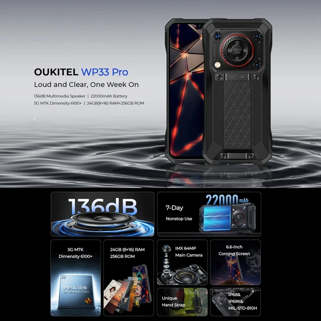 頑丈なスマートフォン,Oukitel-WP33 Pro,8GB,256GB,ip68 頑丈なスマートフォン,Oukitel-WP33 Pro,8GB,256GB,ip68