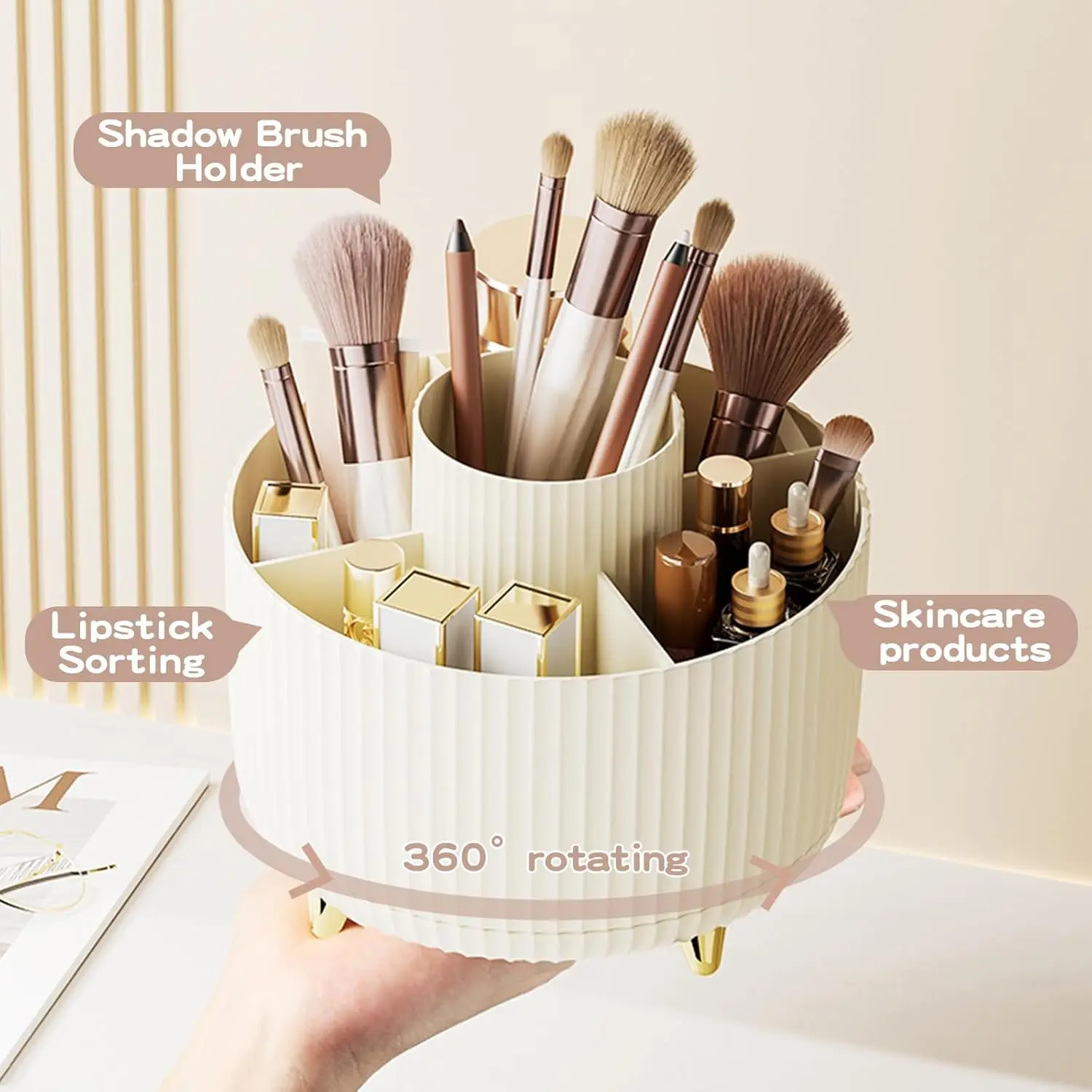 Makeup Brush Organizer 360° Rotating Cosmetic Organizer 5 Slot Makeup Brushes Cup Bathroom Vanity Desktop Storage Holder 2