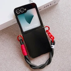 Cute Candy Solid Protective Phone Case with Wrist Strap - Slim and Durable Design - Galaxy Z Flip5 (Black)