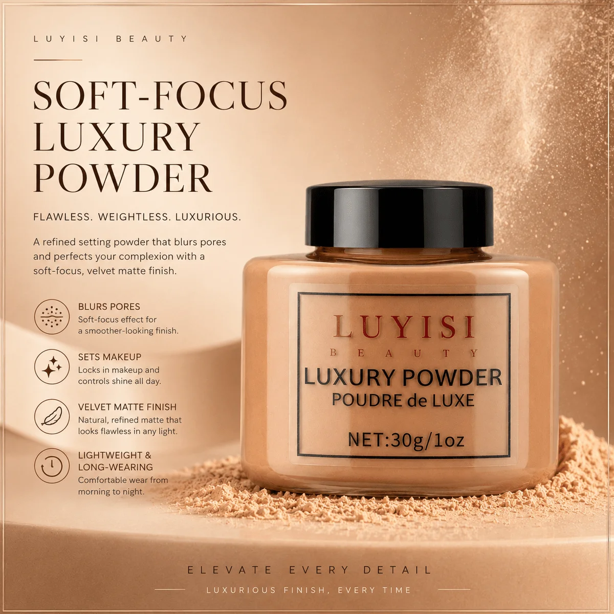 Facial Makeup Set:1pc Matte Loose Powder+1pc Waterproof Fundation,High-Coverage,Long-Lasting,Oil Control,Creat Natural Looks. - 6