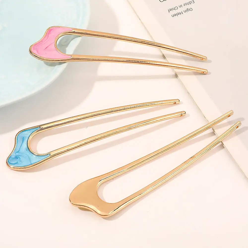Mode Haar Zubehör Metall U Form Haar Stick Für Frauen Silber Gold Farbe Elegante Shell Emaille Haarnadel Weibliche Kopfbedeckungen Geschenke – Detail 5