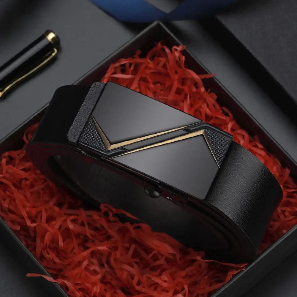 Casual Geometric Genuine Leather Belt Luxury Design Man Automatic Buckle Waist Belt Trendy Brand Business Waistband