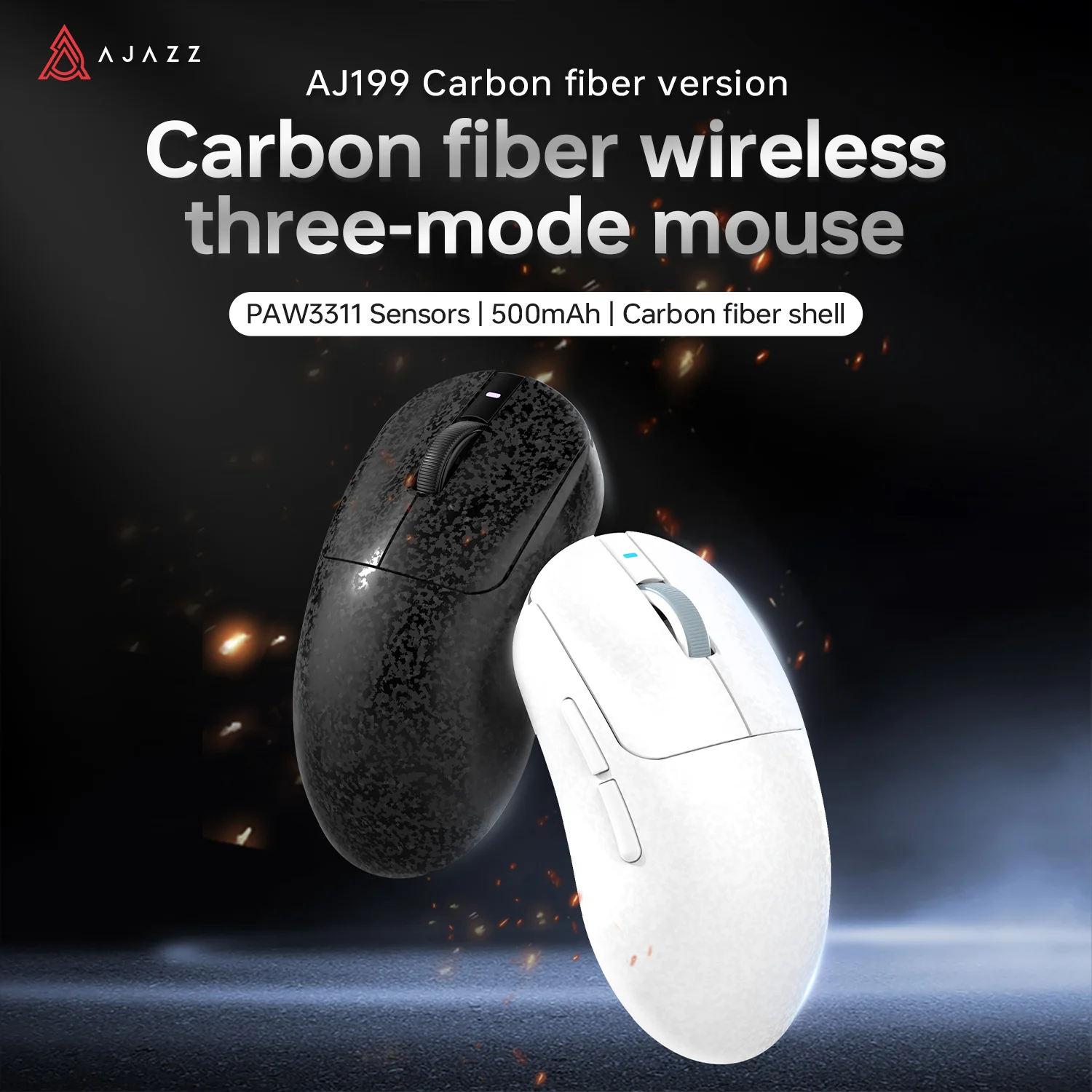 AJAZZ AJ199/AI 3모드 게이밍 마우스 24000DPI/PAW3311 센서/탄소 섬유 초박형 디자인/2.4G+ 블루투스 5.0+ 유선 마우스