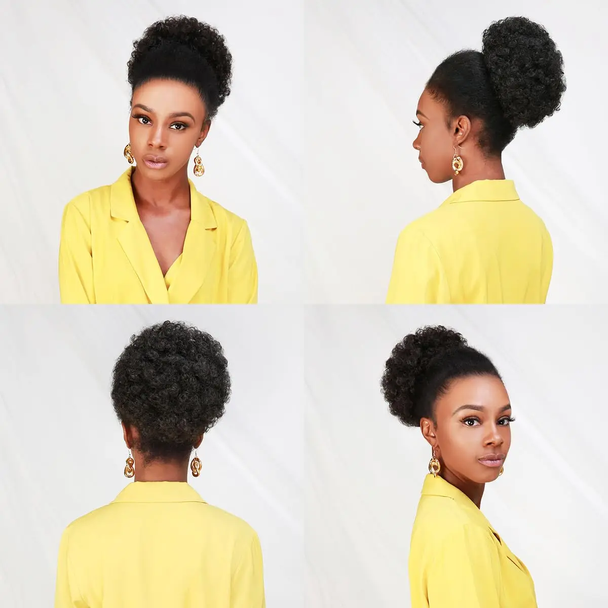 

Afro Kinky Curly Drawstring Ponytail Clip In Extensions Brazilian 10 Inches Natural Color Hair Bun