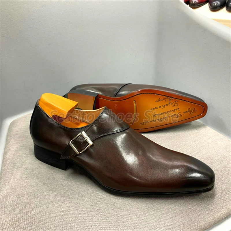 

British Style Men's Business Casual Shoes Black Pointed Toe Belt Buckle Loafers Summer New Party Banquet Wedding Dress Shoes