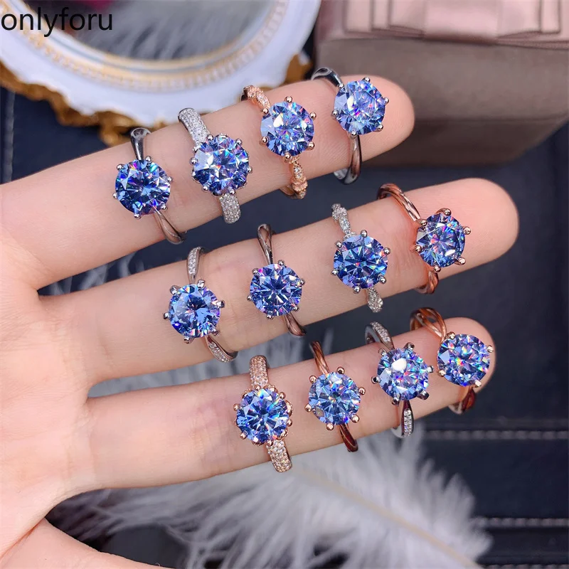 Passado teste de diamante clássico azul 2ct moissanite anel de diamante corações setas cortar clareza vvs1 feminino diamante moda luxo presente