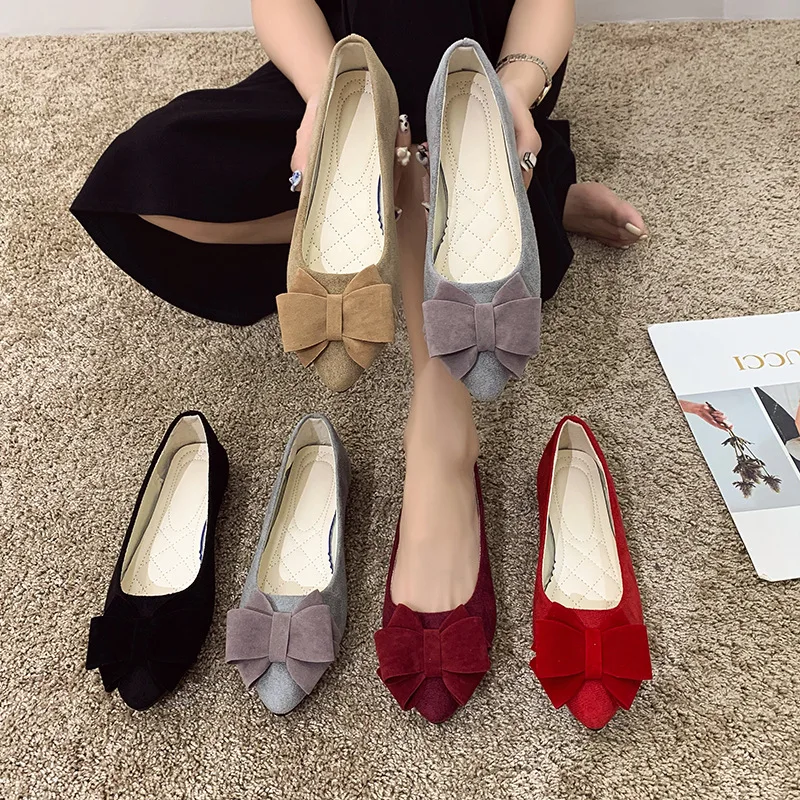 Women Loafers Bow Flats Contracted shallow mouth Pointed flat shoes Spring summer Korean style