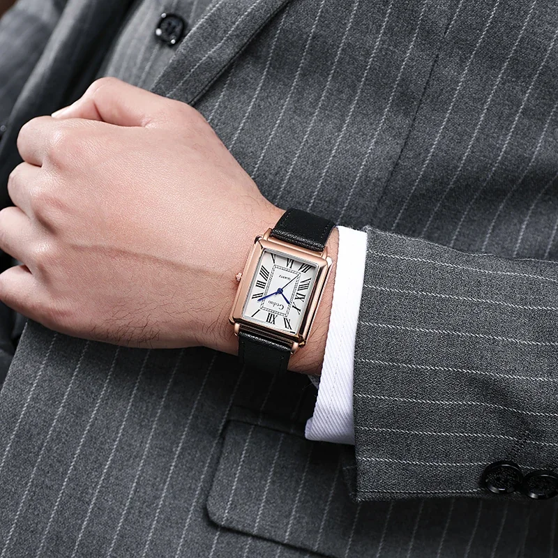 New Fashion Watch Designer Rectangle Dial Quartz Watch for Men Casual Leather Strap Luxury Business Wristwatch Relogio Masculino 5