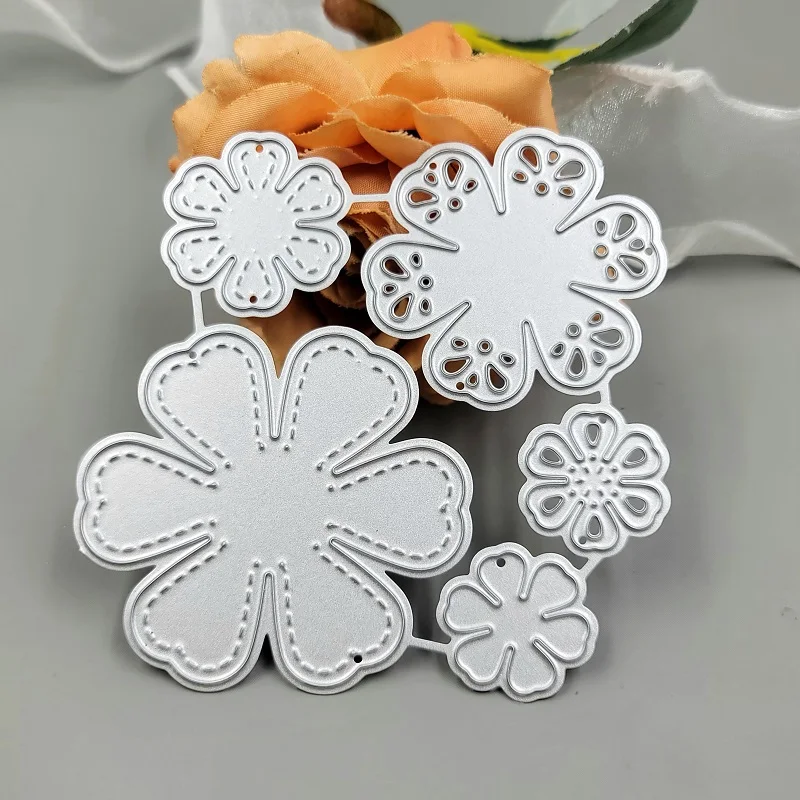 Metal 4 Spring Summer Flower Cutting Dies, Symmetry Pattern Floral 4 Leaf Die Cuts For Card