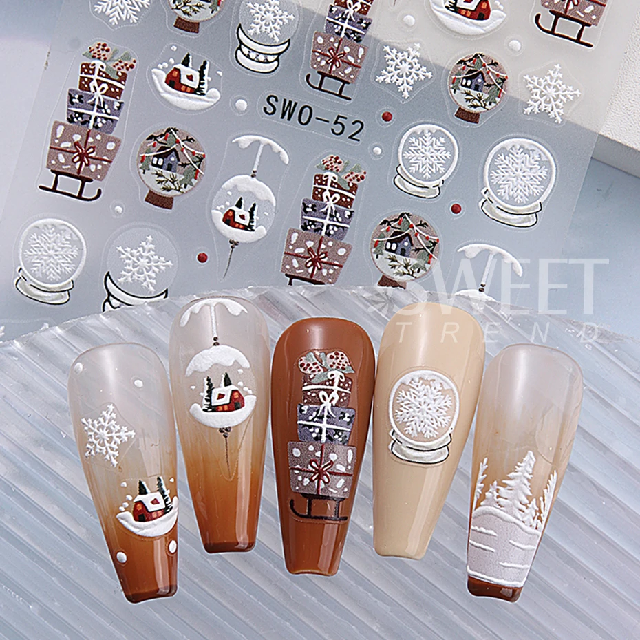 5D Embossed Christmas Snowman Snowflakes Nail Art Stickers Cartoon Santa Claus Elk Nail Decal DIY New Year Manicure Decoration
