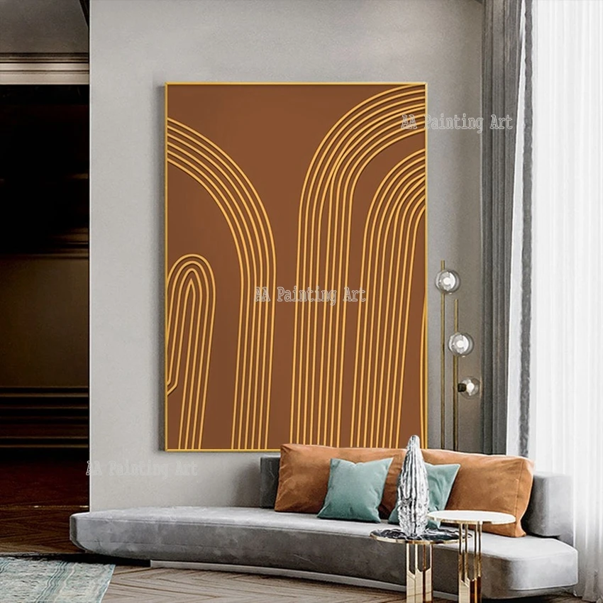 

New Wall Painting Design Gold Foil Lines Abstract Hand Painted Canvas Oil Painting Home Decoration Picture Custom Wall Art