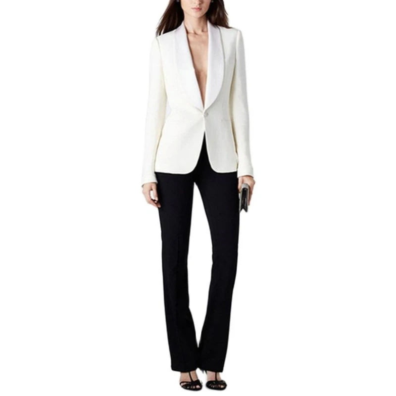 

Women Suit One Button Slim 2 Pieces Set Fit Business Custom Made Office Lady Suit Jacket With Black Pants