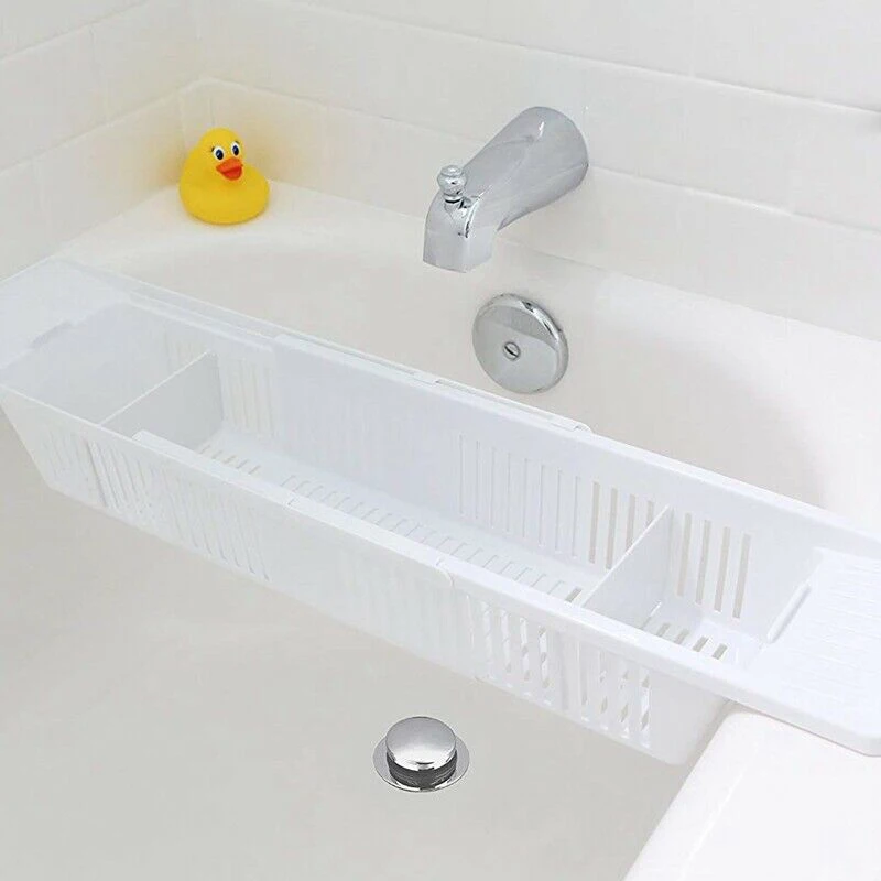 1pc Telescopic Drain Bathtub Rack, Toilet Bathroom Plastic Bath Tub Rack,  Multi-functional Storage Rack, Bathtub Tray，Shower Supplies Rack