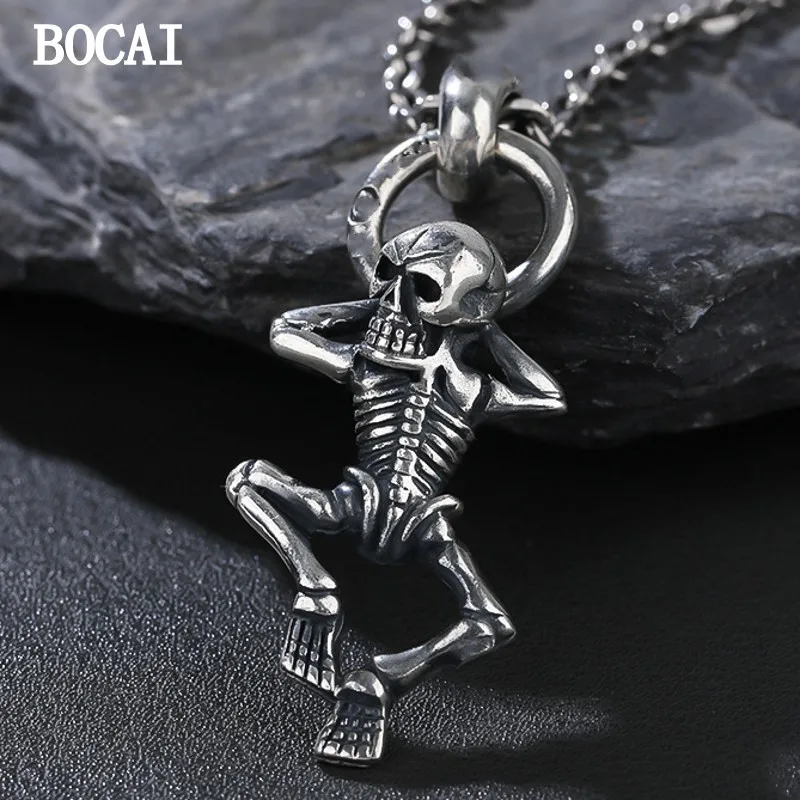 

BOCAI New S925 Sterling Silver Personality Retro Old-fashioned Domineering Exquisite Heavy Double Snakes Skeletons Pend