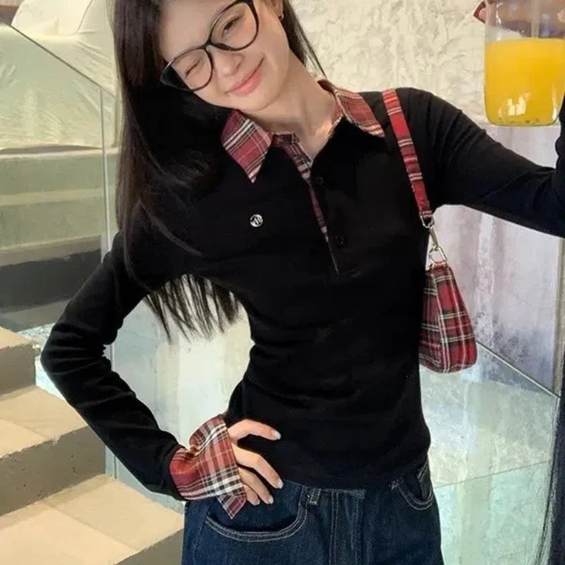 ตัวเลือกสินค้า เสื้อผ้าแฟชั่นผู้หญิง ลายสก๊อตคอโปโล ทรงเข้ารูป ฤดูใบไม้ผลิ-ร่วง