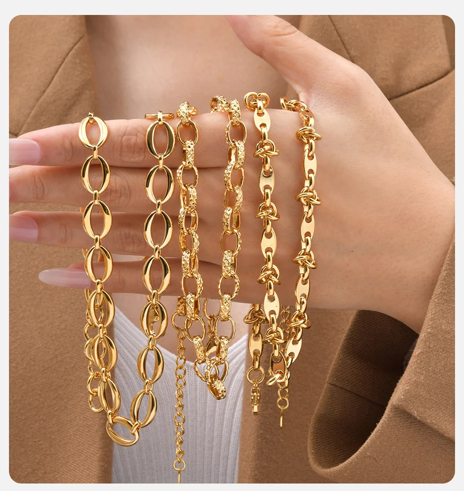 Vnox Goldfarben-Choker, Minimalistische Ketten-Halskette mit Geometrischem Design, Handgefertigte Edelstahl-Gliederkette mit Großer Ovaler Kette für Damen – Detail 2