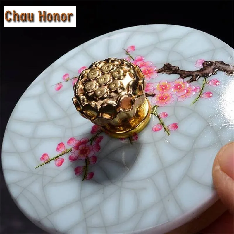 Art Bird Porcelain Tea Caddy Flower Bird Tea Box Handmade Crackle Glaze Lotus Button China Ceramic Sealing Storage Container