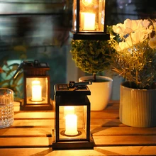 

Outdoor Garden Solar Powered Hanging LED String Lights Flickering Candle Lantern Lamp For Patio Garden Decorative Solar Power