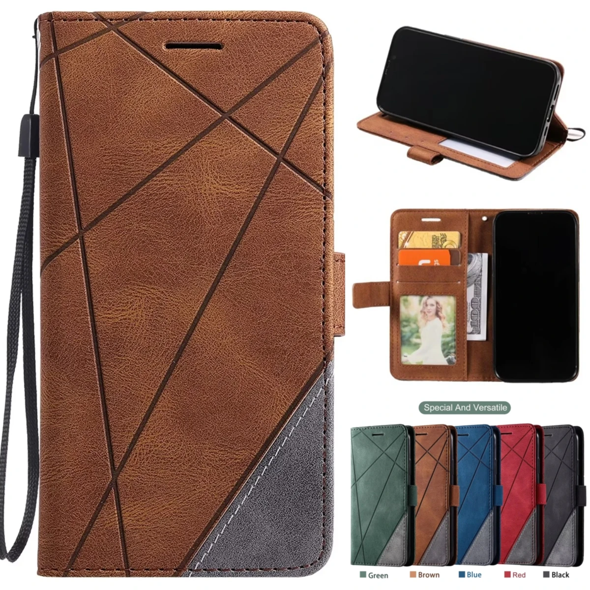 Leather Flip Case with Card Slot and Magnetic Closure - Wallet Etui