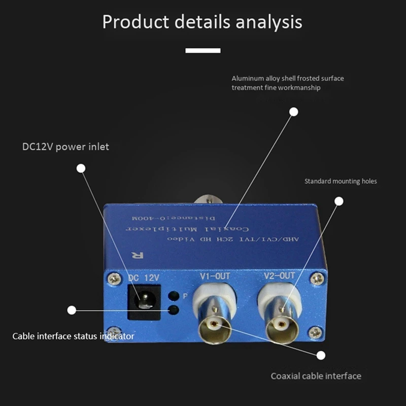 2X Two-Channel AHD/CVI/TVI1080P HD Video Multiplexer Coaxial HD Expander Adder For Camera