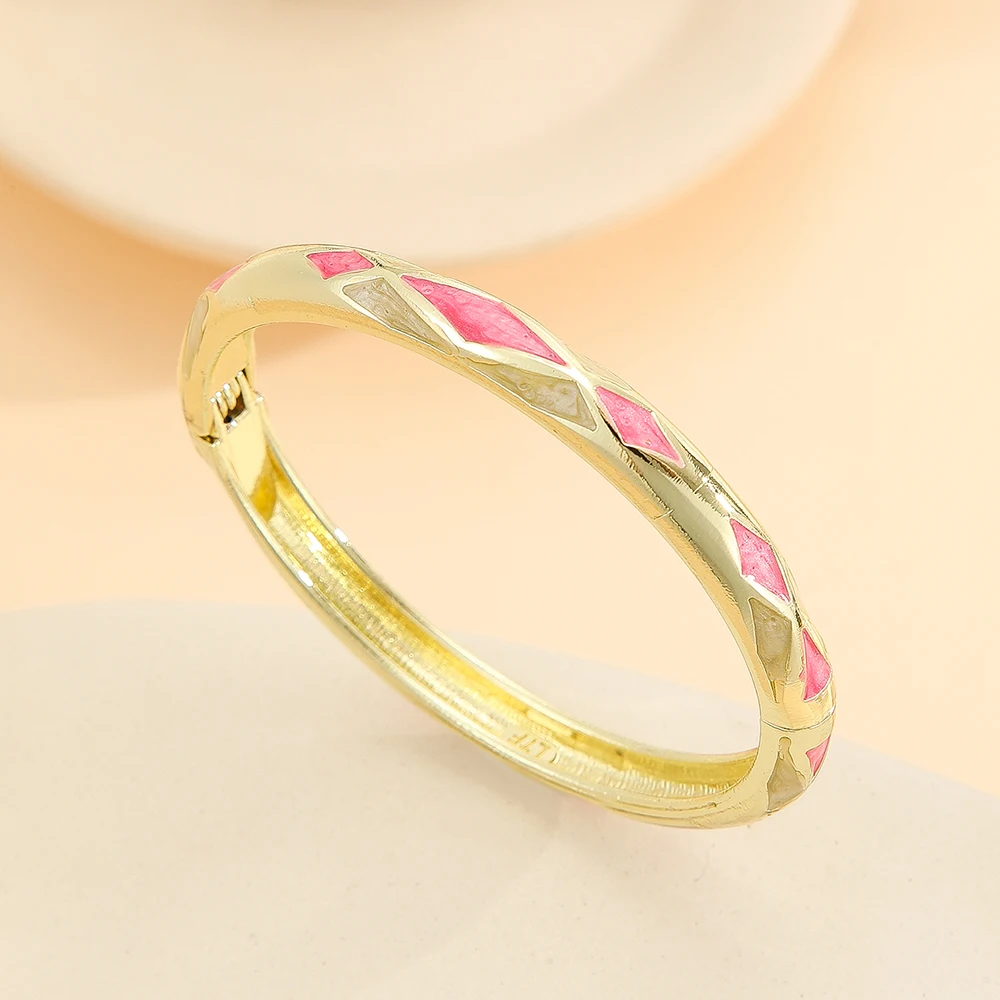 Fashion style gold plated rhombus pattern ellipse enamel cloisonne bracelet bangle jewelry gift item for girls women 5