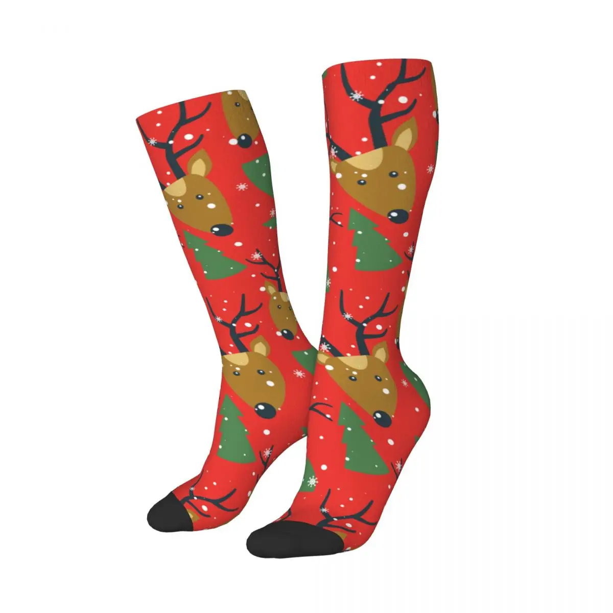 

Happy New Year Reindeer Christmas Gifts Merch Long Socks Flexible Xmas Present Winter High Tube Socks Super Soft for Men's